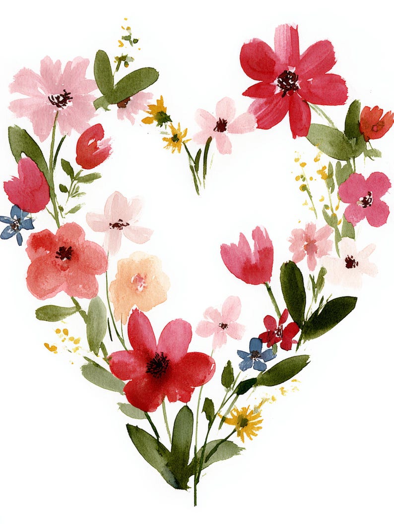 Watercolor Floral Heart Clipart: Pink Flower Hearts Weddings ...