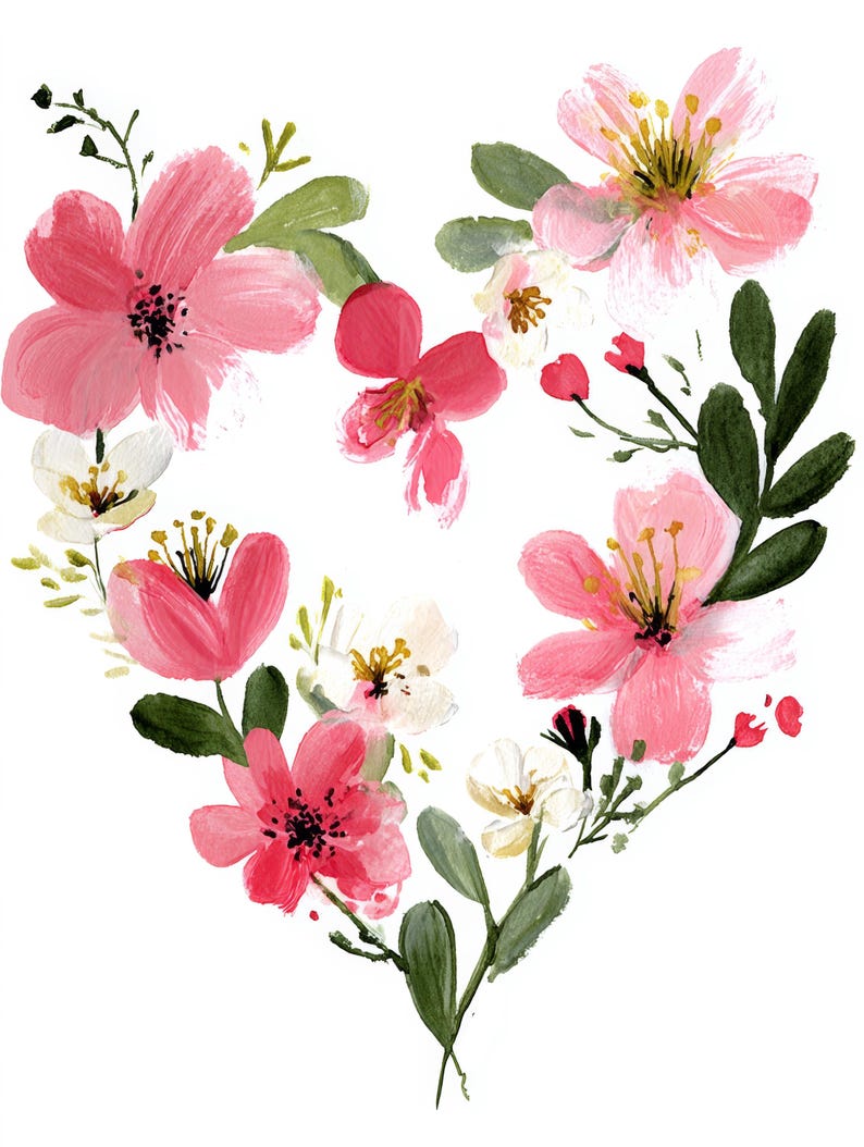 Watercolor Floral Heart Clipart: Pink Flower Hearts Weddings ...