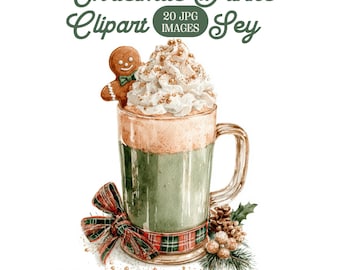 Weihnachtsgetränke Clipart: Gemütlicher Feiertagskaffee, heißer Kakao & Latte, druckbare JPGs (digitaler Download)