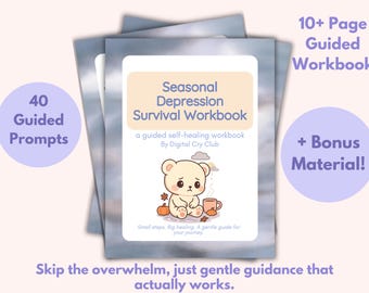 Cuaderno de ejercicios para la depresión estacional (PDF) / Diario de la depresión invernal para la baja energía, la supervivencia emocional y el apoyo a la salud mental / Descarga digital