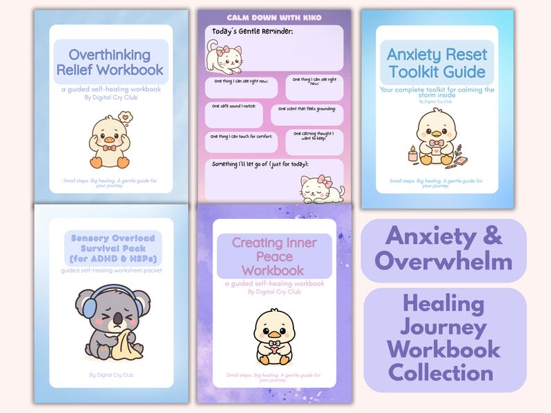 Anxiety & Overwhelm Healing Journey PDF Bundle | Overthinking Relief, Anxiety Reset, Sensory Overload & Inner Peace Worksheets