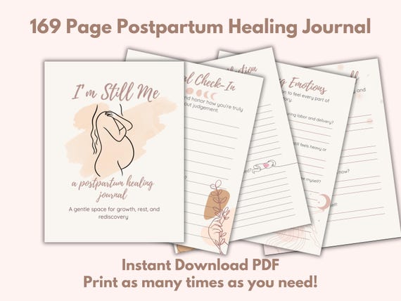 Postpartum Healing Journal PDF | Guided Recovery Prompts, Birth Reflection, Mental Health & Self-Care Tracker for New Moms