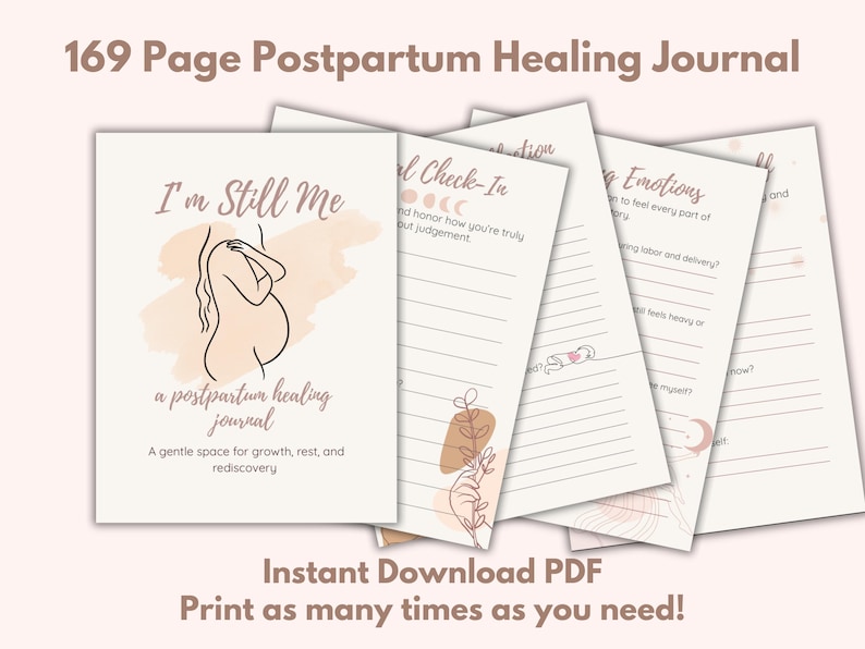 Postpartum Healing Journal PDF | Guided Recovery Prompts, Birth Reflection, Mental Health & Self-Care Tracker for New Moms