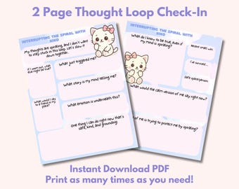 Interrupting the Spiral with Kiko PDF | Anxiety Thought Spiral Worksheet for Mental Health Support & Emotional Regulation | Cute Healing