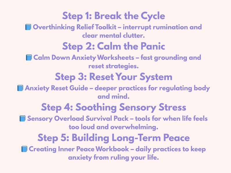 Anxiety & Overwhelm Healing Journey PDF Bundle | Overthinking Relief, Anxiety Reset, Sensory Overload & Inner Peace Worksheets
