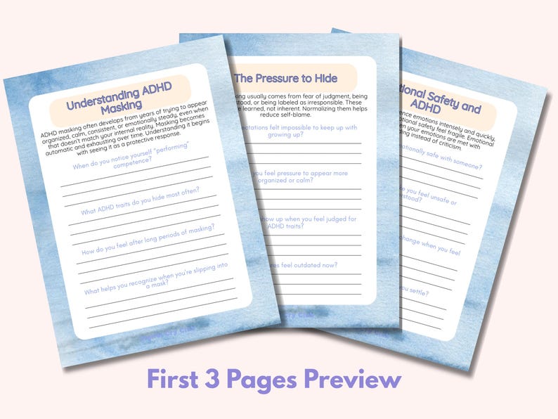 ADHD Unmasking and Emotional Safety Workbook | ADHD Masking Awareness | Emotional Safety | ADHD Identity | Self Understanding
