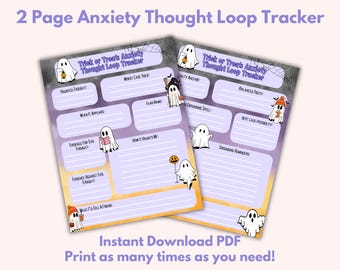 Trick or Treat Anxiety Thought Loop Tracker | Halloween Mental Health Planner for Anxiety, Overthinking & Worst Case Scenarios