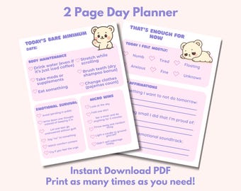 Mental Health Mini Planner PDF | Soft Girl Daily Self-Care & Emotional Survival Printable | Kawaii Bare Minimum Sheet
