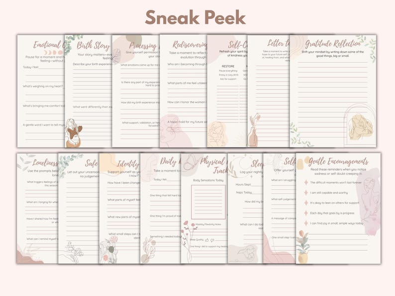 Postpartum Healing Journal PDF | Guided Recovery Prompts, Birth Reflection, Mental Health & Self-Care Tracker for New Moms