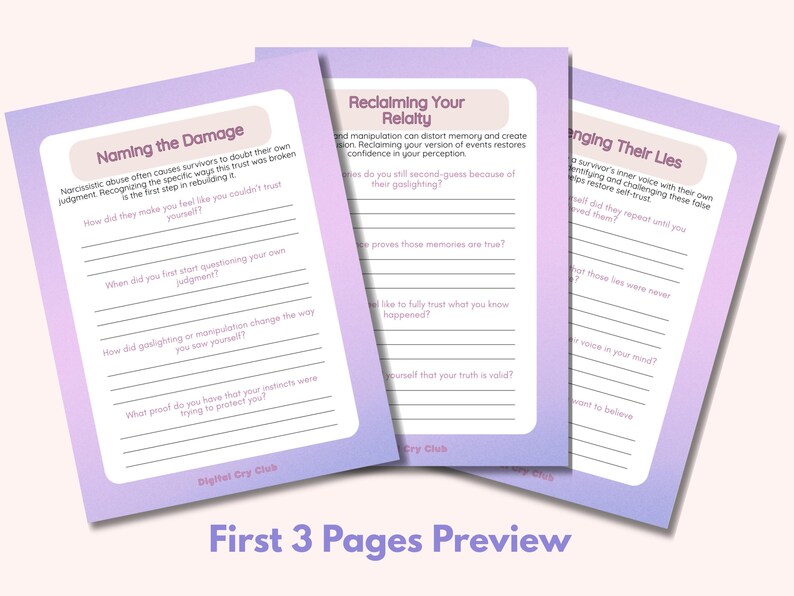 Restoring Self-Trust After Narcissistic Abuse Workbook PDF | Romantic Toxic Relationship Healing Journal | Gaslighting Recovery Guide