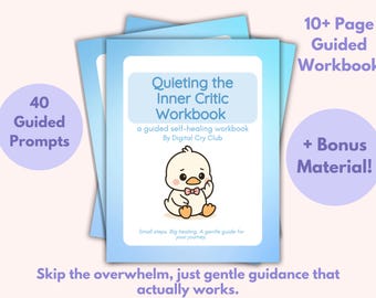 Cuaderno de ejercicios para acallar la crítica interna (PDF) / Diario guiado de autocompasión para la claridad mental / Hojas de trabajo imprimibles de salud mental + Registro adicional