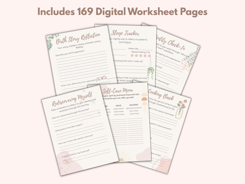 Postpartum Healing Journal PDF | Guided Recovery Prompts, Birth Reflection, Mental Health & Self-Care Tracker for New Moms