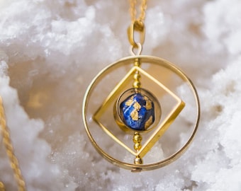 Lapis lazuli necklace, space jewelry, Planet necklace, Celestial inspired jewelry, galaxy jewelry, solar system jewelry, science jewelry