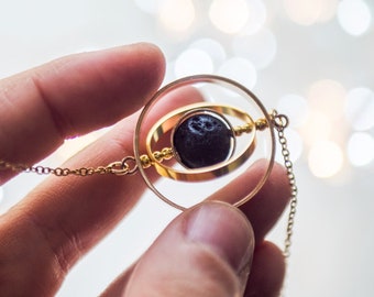 Asteroid and Saturn Spinner Necklace – Celestial Space Jewelry Inspired by Science and Galaxy Design