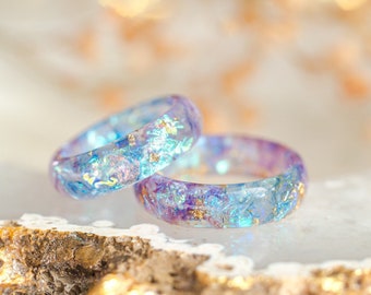 Bague en résine irisée bleue et violette, bagues de pouce pour femmes, bague de fée féerique, bague unique mignonne, bague de promesse pour elle, bijoux en résine