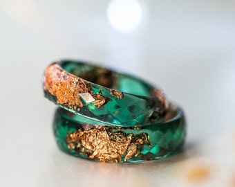 Bague en résine verte avec flocons d’or rose, bague de pouce pour hommes, bijoux uniques pour femmes, bijoux en résine, bague pour hommes, bague de promesse mignonne pour elle