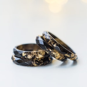 Black resin ring with gold flakes,stacking rings for men, Resin Jewelry,engagement ring,mens ring, promise ring for him, cute rings for him image 2