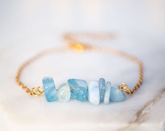 Aquamarine Bracelet, raw Gemstone bracelets for women, beaded bracelet, birthstone bracelet, boho bracelet, cute gift ,friendship bracelets