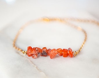 Red Agate Beaded Bracelet | Dainty Gemstone Bar Stainless Steel Adjustable Minimalist Stacking Jewelry