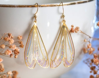 Fairy Wing Earrings, Butterfly Dragonfly Dangle Resin Fairycore Jewelry, Stainless Steel Hypoallergenic Handmade Cottagecore