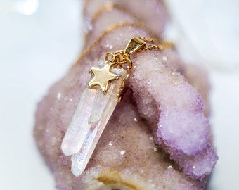 Clear Quartz Crystal Necklace Raw Stone Minimal Witch Celestial Jewelry Stainless steel chain