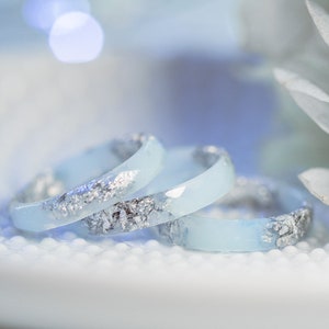 Light blue and silver flakes resin rings,cute rings for women,unique gifts for her,promise ring for her,womens ring,thin rings,resin jewelry