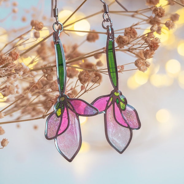 Long flower earrings, dangle floral earrings, nature jewelry, romantic unique jewelry, cute earrings,christmas gifts for her,spring earrings