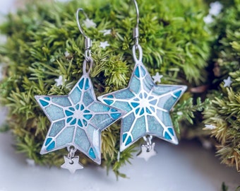 Winter star earrings, celestial earrings, cute christmas gifts for Women, christmas earrings, Snow jewelry, Winter jewelry,Christmas jewelry