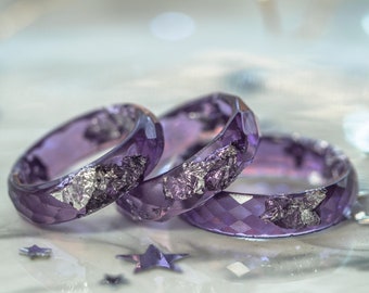 Lavender Resin Ring Band with Silver Flakes - Purple Wedding Alternative Minimalist Unisex Jewelry Promise