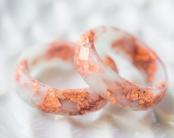 Mint Green Resin Ring with Rose Gold Flakes | Stackable Minimalist Thumb Band Handmade Statement