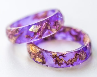 Purple Resin Faceted Stacking Ring with Gold Flakes | Minimalist Handmade Jewelry for Women