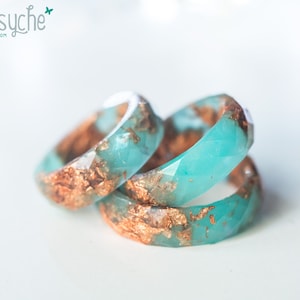 Aquamarine resin ring with rose gold flakes, Stacking Rings for women,promise ring for her,unique ring,Resin Jewelry,stackable rings