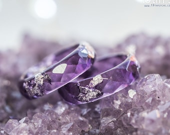 Lavender resin ring with silver flakes,thumb Rings for women,stacking ring,unique ring, promise ring for her, Resin Jewelry,mens ring