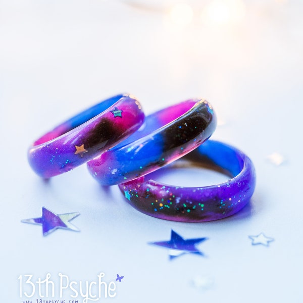 Galaxy ring, resin rings, stacking ring,star ring,promise ring for her,unique ring, celestial ring, nebula ring,resin jewelry,galaxy jewelry