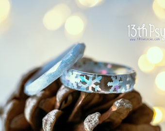Handmade Snowflake Ring Set: Winter Resin Jewelry, Unique Stacking Statement Rings for Women Christmas