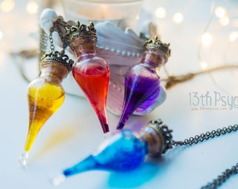 Magical Potion Vial Necklace Glass Bottle Pendant Witch Jewelry Bronze Crown Chain Fantasy Cosplay