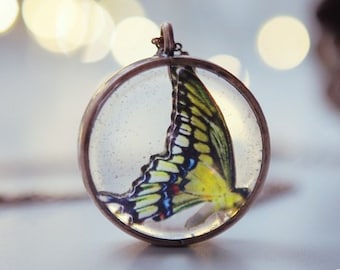 Swallowtail butterfly necklace,resin jewelry, yellow butterfly ,insect necklace, insect jewelry, personalized best friend gifts for women