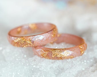 Iridescent Pastel Pink Resin Ring Band Minimalist Color Shift Jewelry Promise Everyday Wear
