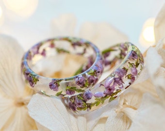 Bagues en résine fleur de bruyère pour femme, bague fleur en résine, bague fleur pressée, bague florale, bague nature, cadeau bague de fiançailles mignon pour elle