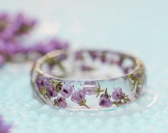 Heather Flower resin ring, pressed flower ring, promise ring,cute rings, unique rings for women, christmas gifts, floral ring,Nature Jewelry