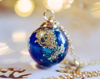 Blue planet necklace, earth necklace, world necklace ,resin jewelry, resin ball pendant, astronomy jewelry,earth globe necklace,gift for her