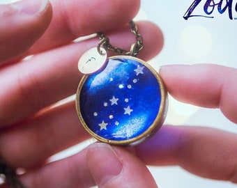 Zodiac Constellation Resin Necklace - Astrology Celestial Pendant Horoscope Birthday Gift Jewelry for Women