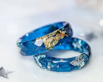 Bagues en résine bleue pour hommes, bague pour homme, bague de pouce, bagues empilables, bijoux en résine, bague de fiançailles, bague mignonne, bague de promesse pour lui, bague bleue