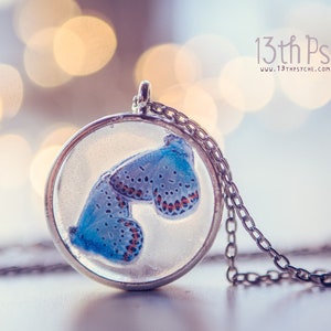 Blue butterfly necklace, butterfly jewelry, resin jewelry, unique gifts for her, tiny butterfly pendant, insect necklace, nature jewelry image 1