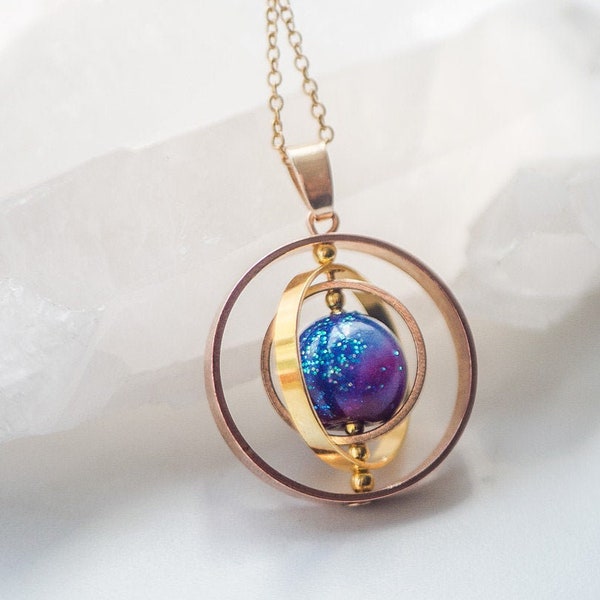 Space necklace, galaxy necklace, Celestial inspired jewelry, planet necklace, spinner saturn necklace, Astronomy jewelry, solar system