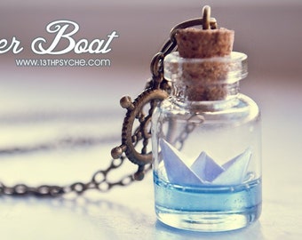 Papierboot Halskette, Glasfläschchen Halsketten für Frauen, handgemachte Geschenke für sie, Origami Halskette, Meerjungfrau Schmuck, Papierboot Halskette