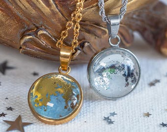 Full Moon Pendant Necklace, 16mm Glass Dome Stainless Steel Lunar Celestial Astrology Gift Jewelry