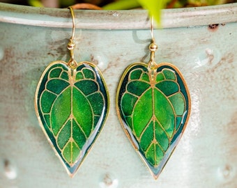 Anthurium Leaf Earrings, Botanical Nature Inspired Green Plant Jewelry, Hypoallergenic Statement Dangles Gift