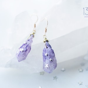 Ruwe edelsteenoorbellen, statement-oorbellen, unieke cadeaus voor vrouwen, ruwe edelsteensieraden, ruwe kristallen oorbellen, druppeloorbellen, kwartsoorbellen