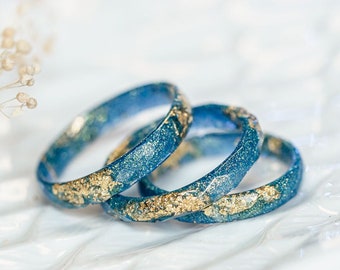 Iridescent Blue Resin Ring, Cute Rings for Women,thin Ring